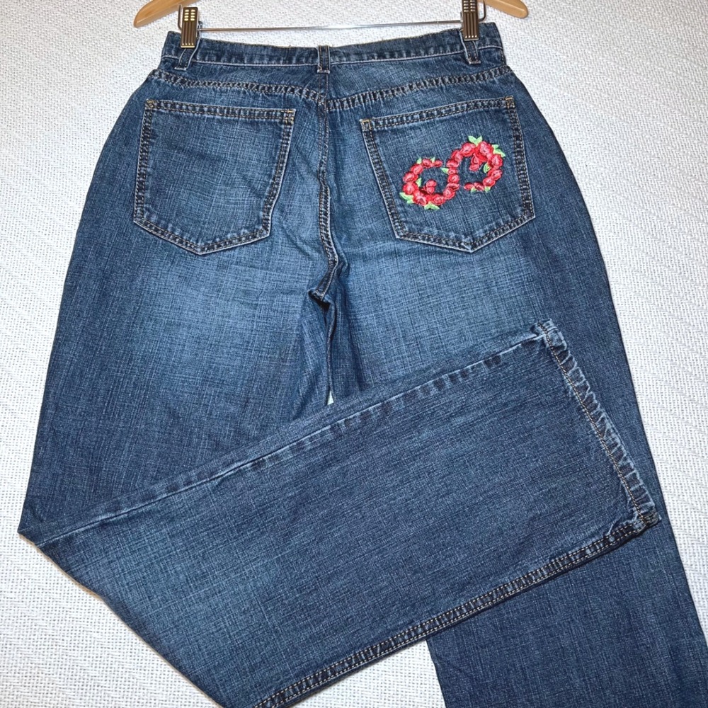 Escada Sport Straight Leg Jeans Blue Floral Embroidered Pocket Size 28/ IT 42